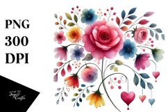 Simple Watercolor Flower Hearts PNG Product Image 1