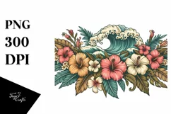 Vintage Tropical Waves,Summer Flower Clipart Product Image 1