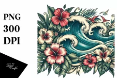 Vintage Tropical Waves,Summer Flower Clipart Product Image 3