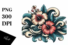 Vintage Tropical Waves,Summer Flower Clipart Product Image 1