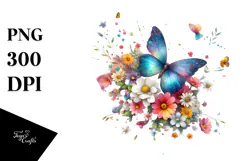 Colorful Butterfly with Spring Flowers, PNG Product Image 1