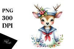 Colorful Deer Sailor Suit Watercolor | Sublimation | Clipart Product Image 1