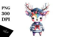 Colorful Deer Sailor Suit Watercolor | Sublimation | Clipart Product Image 1