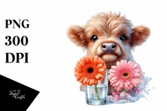Cute Highland Cow with Gerbera | Sublimation | Clipart Product Image 3