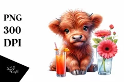 Cute Highland Cow with Gerbera | Sublimation | Clipart Product Image 1