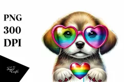 Puppy with Heart-Shaped Sunglasses, PNG Product Image 1