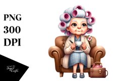 Old Lady Sitting on Couch with Tea Cup | Clipart Product Image 1