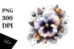 Shiny Golden Abstract Watercolor Pansy | Clipart Product Image 3