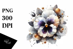 Shiny Golden Abstract Watercolor Pansy | Clipart Product Image 3
