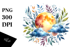 Vibrant Wimsical Moon with Foliage | Clipart Product Image 1