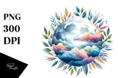 Vibrant Wimsical Moon with Foliage | Clipart Product Image 1