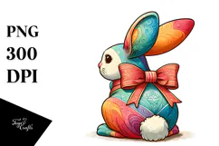 Colorful Vintage Bunny with Bow PNG Product Image 1