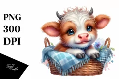 Cute Highland Cow Smiling in Basket | Sublimation | Clipart Product Image 3