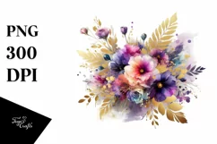 Colorfull Bouquet with Violet | Gold Foil Clipart Product Image 1