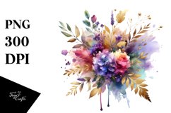 Colorfull Bouquet with Violet | Gold Foil Clipart Product Image 1