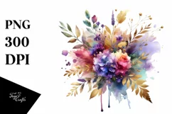Colorfull Bouquet with Violet | Gold Foil Clipart Product Image 1