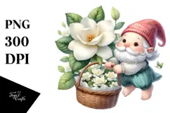 Floating Gnome with Gardenia PNG Product Image 1