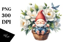 Floating Gnome with Gardenia PNG Product Image 1