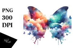 Colorful Butterfly Painting with Butterfly Silhouettes, PNG Product Image 1