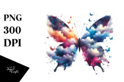 Colorful Butterfly Painting with Butterfly Silhouettes, PNG Product Image 1