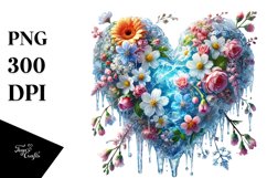 Digital Icy Heart with Spring Flowers PNG Product Image 1