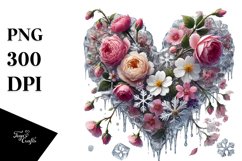 Digital Icy Heart with Spring Flowers PNG Product Image 1