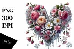 Digital Icy Heart with Spring Flowers PNG Product Image 1