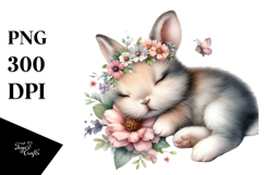 Digital Watercolor Cute Baby Bunny PNG Product Image 1