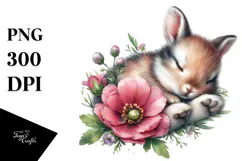 Digital Watercolor Cute Baby Bunny PNG Product Image 1