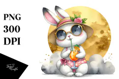 Funky Rabbits in Beachwear, Gold Foil Circle PNG Product Image 1