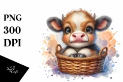 Cute Highland Cow Smiling in Basket | Sublimation | Clipart Product Image 1