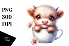 Cute Highland Cow Cosmos | Sublimation | Clipart Product Image 1