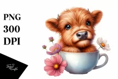 Cute Baby Highland Cow in Cosmos Cup | Sublimation | Clipart Product Image 3