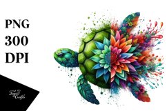 Abstract Vibrant Turtle Flowers Splashes Frame PNG Product Image 3