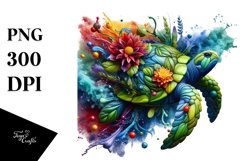 Abstract Vibrant Turtle Flowers Splashes Frame PNG Product Image 3