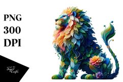 Abstract Vibrant Lion Flowers Frame PNG Product Image 1