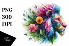 Abstract Vibrant Lion Flowers Frame PNG Product Image 1