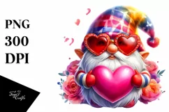 Valentines Gnome with Heart Shaped Sunglasses PNG Product Image 1