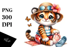 Whimsical Watercolor Cute Baby Tiger PNG Product Image 1