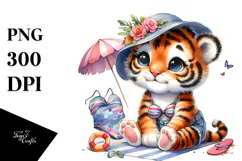 Whimsical Watercolor Cute Baby Tiger PNG Product Image 1