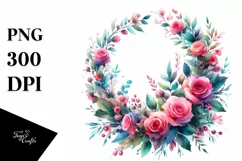 Colorful Whreath with Pink Roses, Transparent PNG Product Image 3