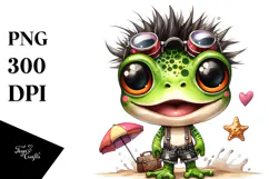 Cute Baby Frog with Punk Look PNG Product Image 1