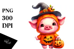 Cute Pig Dressed for Halloween, Transparent PNG Product Image 1