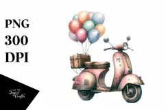 Vintage Dirty Scooter with Balloons Watercolor Product Image 3