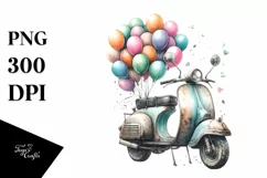 Vintage Dirty Scooter with Balloons Watercolor Product Image 3