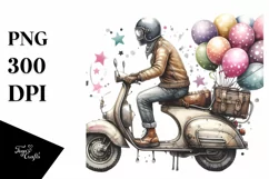 Vintage Dirty Scooter with Balloons Watercolor Product Image 3