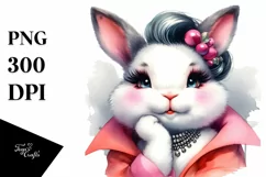 Funny Smiling Rabbit Portrait | Watercolor Clipart Product Image 1
