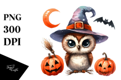 Funny Halloween Clipart with Owl PNG Product Image 1