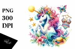 Colorful Whimsical Unicorn with Beachwear | Sublimation | Product Image 3