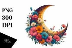 Vintage Half Moon with Flowers, PNG Product Image 3